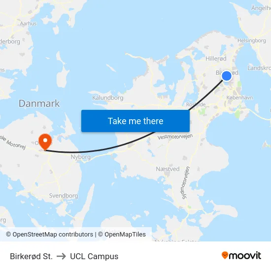 Birkerød St. to UCL Campus map
