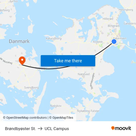 Brøndbyøster St. to UCL Campus map
