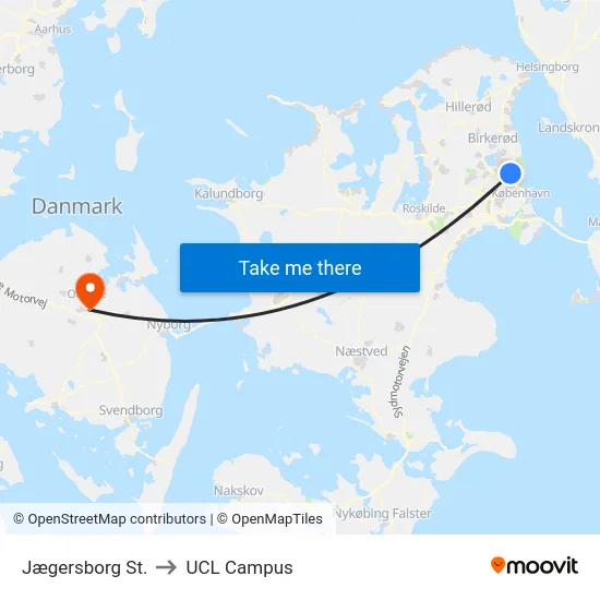 Jægersborg St. to UCL Campus map
