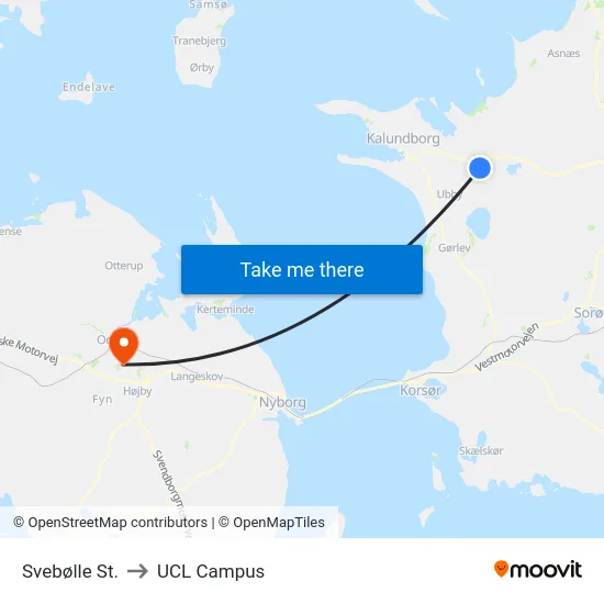 Svebølle St. to UCL Campus map