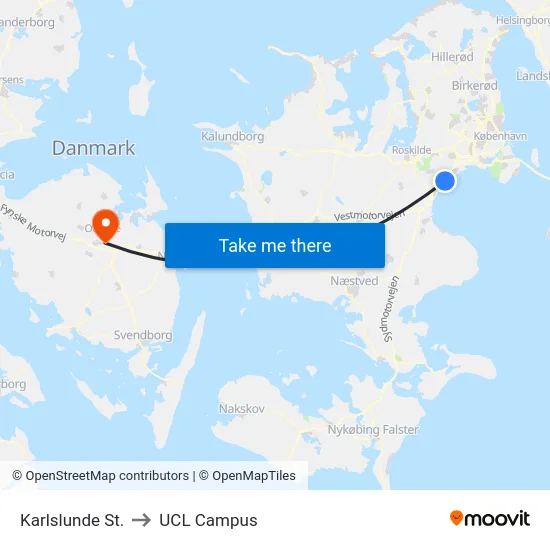 Karlslunde St. to UCL Campus map