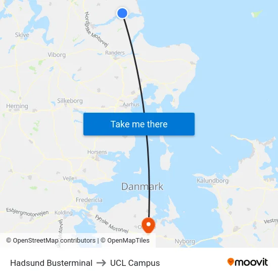 Hadsund Busterminal to UCL Campus map