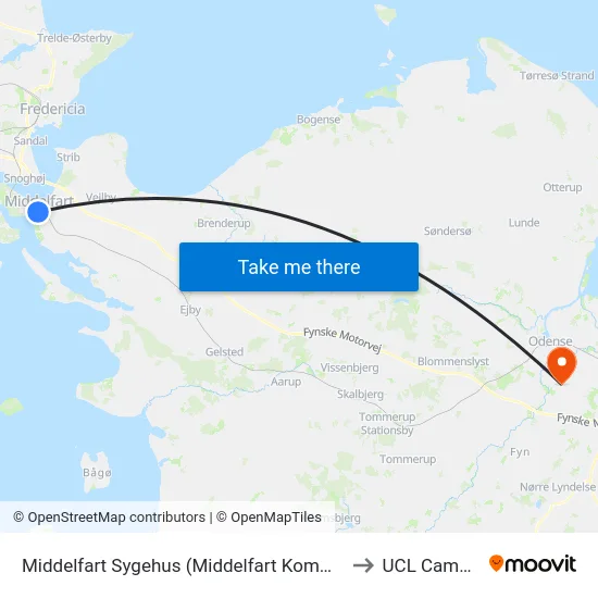 Middelfart Sygehus (Middelfart Kommune) to UCL Campus map