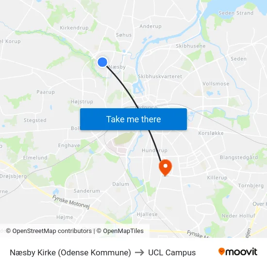Næsby Kirke (Odense Kommune) to UCL Campus map