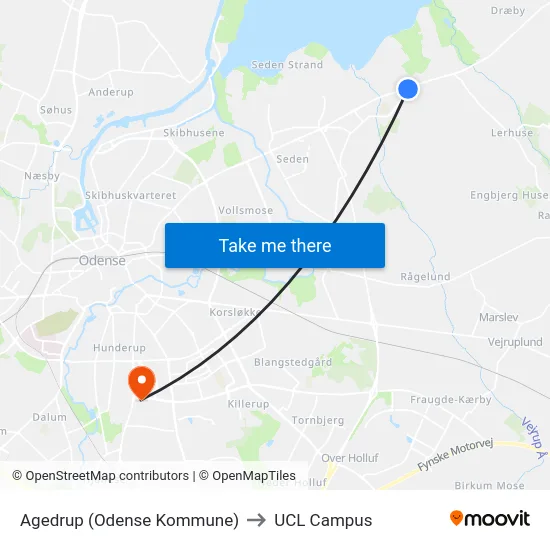 Agedrup (Odense Kommune) to UCL Campus map