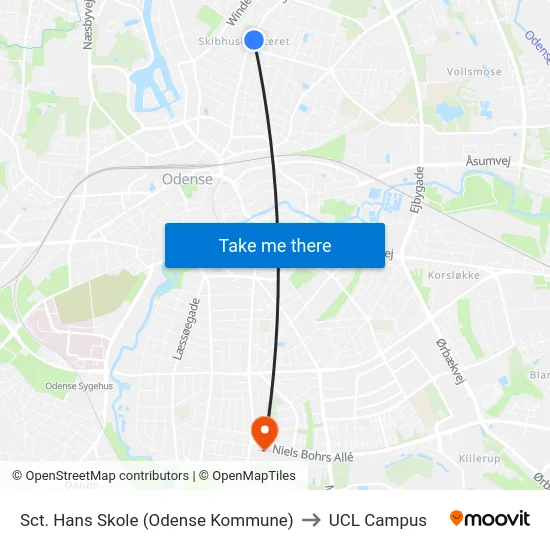 Sct. Hans Skole (Odense Kommune) to UCL Campus map