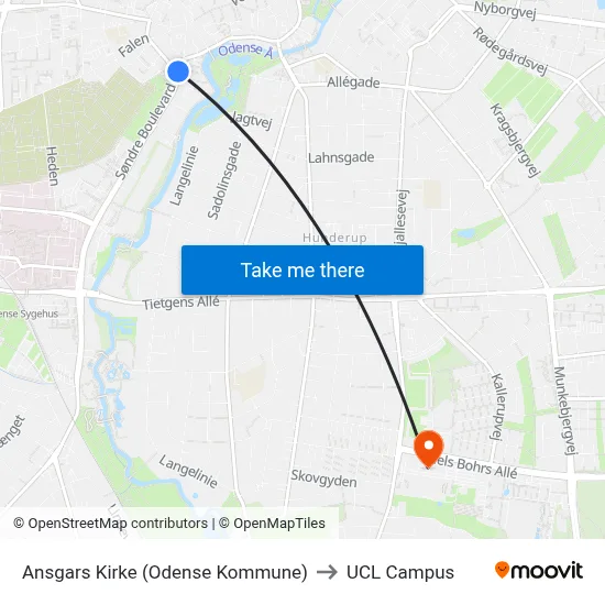 Ansgars Kirke (Odense Kommune) to UCL Campus map