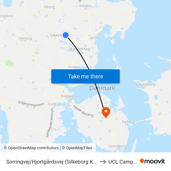 Sorringvej/Hjortgårdsvej (Silkeborg Kom) to UCL Campus map