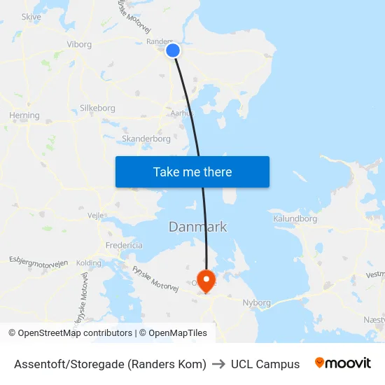Assentoft/Storegade (Randers Kom) to UCL Campus map