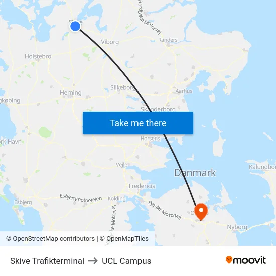 Skive Trafikterminal to UCL Campus map