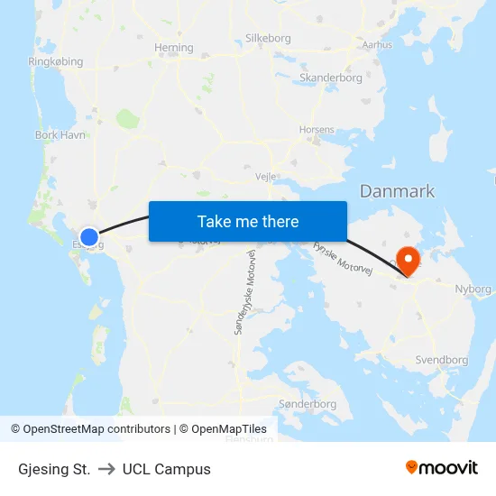 Gjesing St. to UCL Campus map