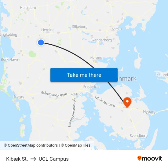 Kibæk St. to UCL Campus map