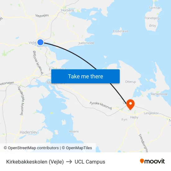 Kirkebakkeskolen (Vejle) to UCL Campus map