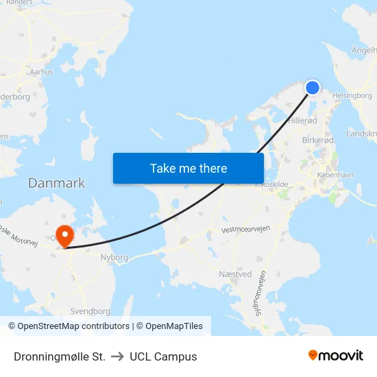 Dronningmølle St. to UCL Campus map