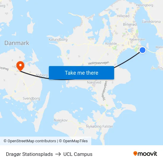 Dragør Stationsplads to UCL Campus map