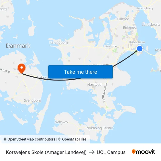 Korsvejens Skole (Amager Landevej) to UCL Campus map