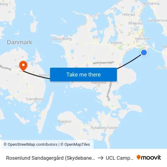 Rosenlund Sandagergård (Skydebanevej) to UCL Campus map