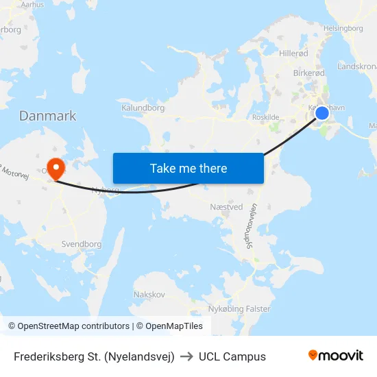 Frederiksberg St. (Nyelandsvej) to UCL Campus map
