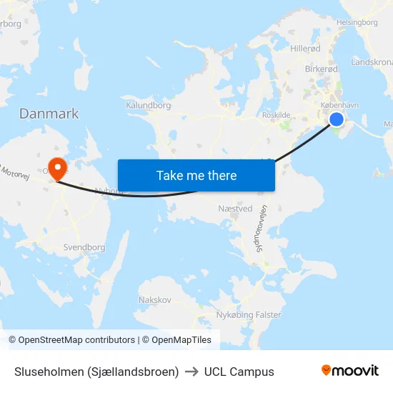 Sluseholmen (Sjællandsbroen) to UCL Campus map