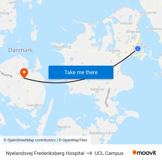 Nyelandsvej Frederiksberg Hospital to UCL Campus map