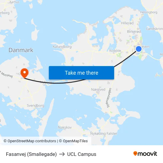 Fasanvej (Smallegade) to UCL Campus map