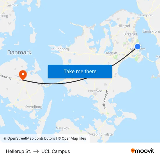 Hellerup St. to UCL Campus map