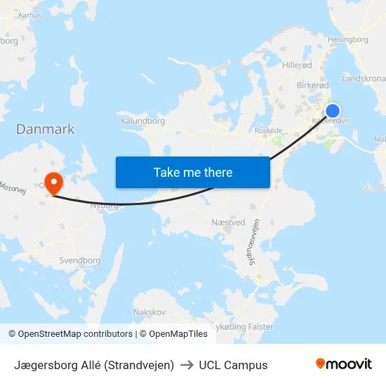 Jægersborg Allé (Strandvejen) to UCL Campus map