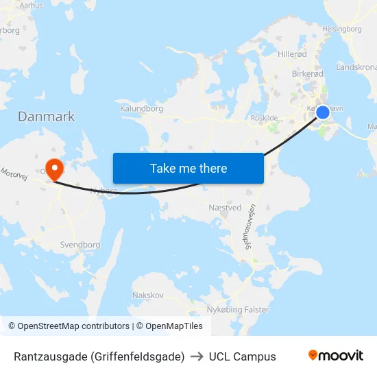 Rantzausgade (Griffenfeldsgade) to UCL Campus map