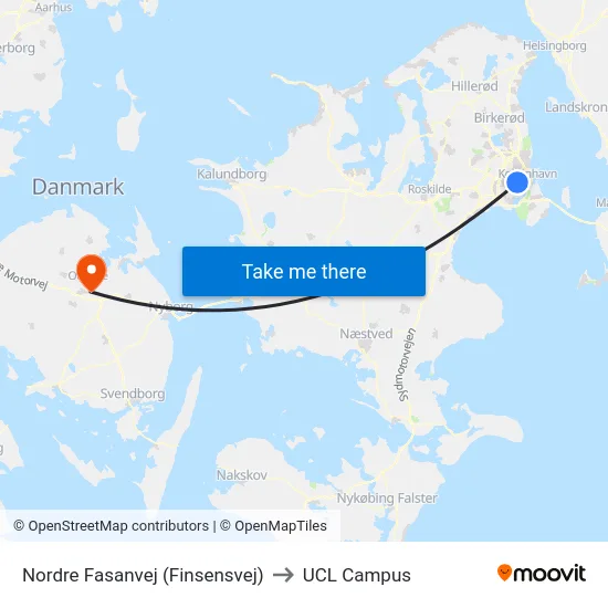 Nordre Fasanvej (Finsensvej) to UCL Campus map