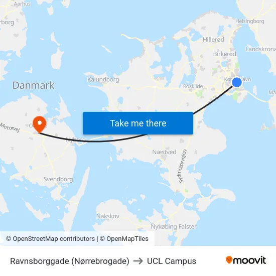 Ravnsborggade (Nørrebrogade) to UCL Campus map