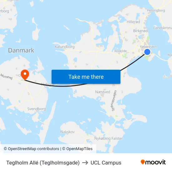 Teglholm Allé (Teglholmsgade) to UCL Campus map