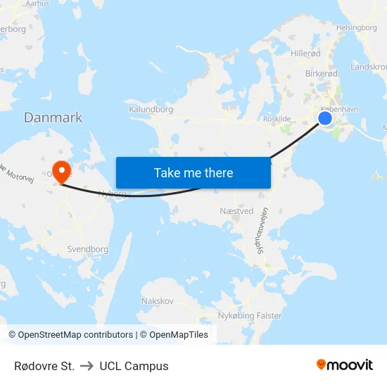 Rødovre St. to UCL Campus map