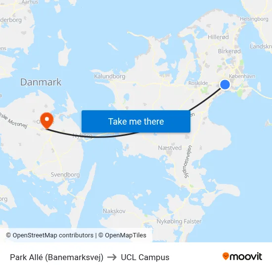 Park Allé (Banemarksvej) to UCL Campus map