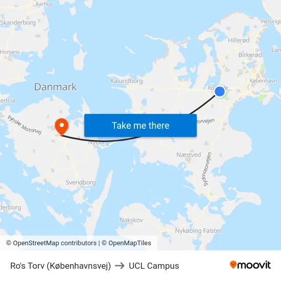 Ro's Torv (Københavnsvej) to UCL Campus map