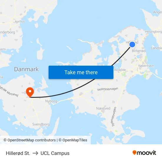 Hillerød St. to UCL Campus map