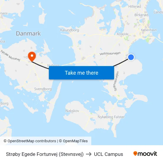 Strøby Egede Fortunvej (Stevnsvej) to UCL Campus map