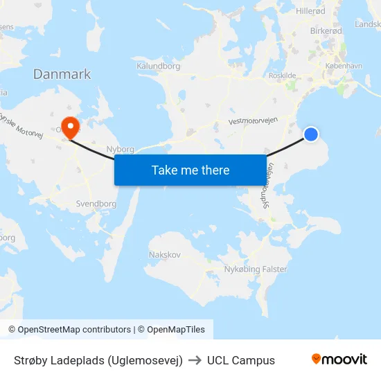 Strøby Ladeplads (Uglemosevej) to UCL Campus map