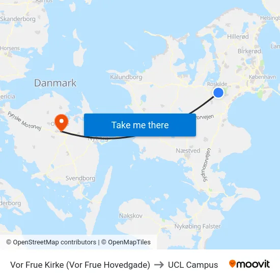 Vor Frue Kirke (Vor Frue Hovedgade) to UCL Campus map