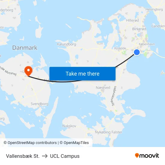 Vallensbæk St. to UCL Campus map