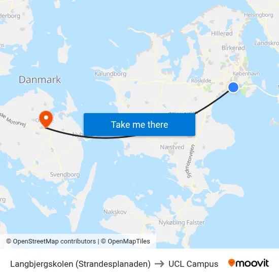 Langbjergskolen (Strandesplanaden) to UCL Campus map