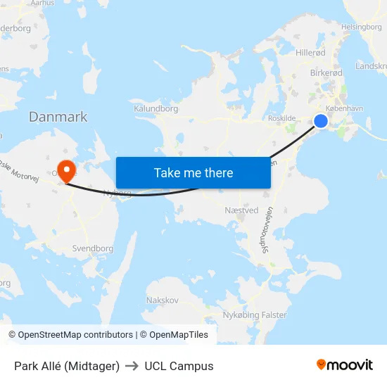Park Allé (Midtager) to UCL Campus map