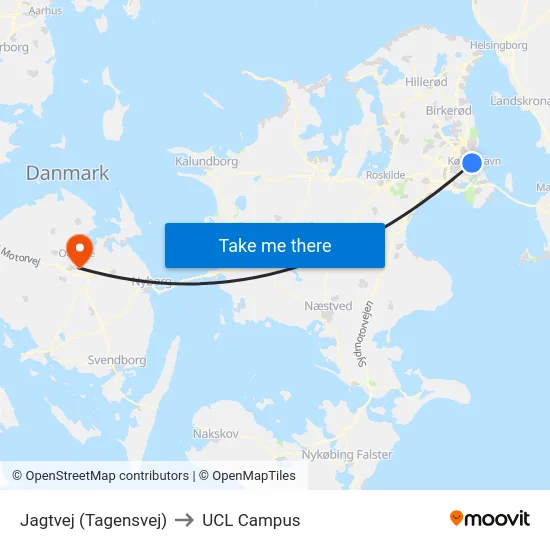 Jagtvej (Tagensvej) to UCL Campus map