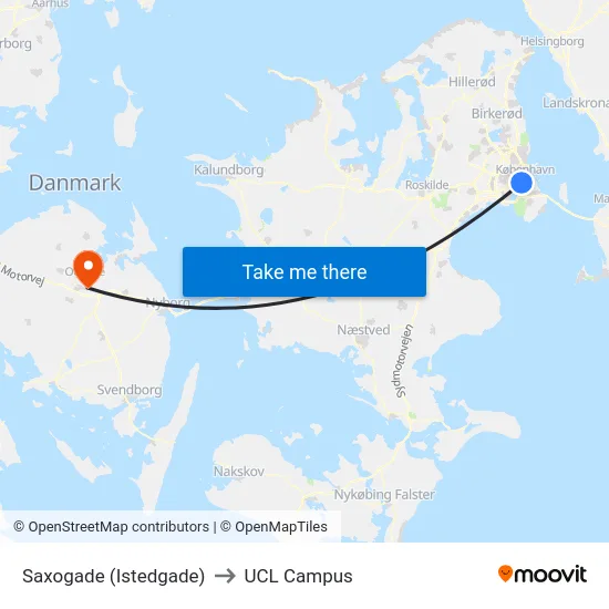 Saxogade (Istedgade) to UCL Campus map