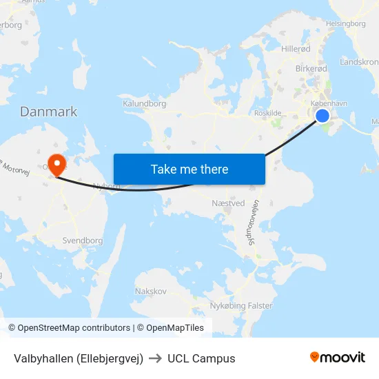 Valbyhallen (Ellebjergvej) to UCL Campus map