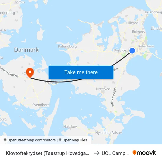 Klovtoftekrydset (Taastrup Hovedgade) to UCL Campus map