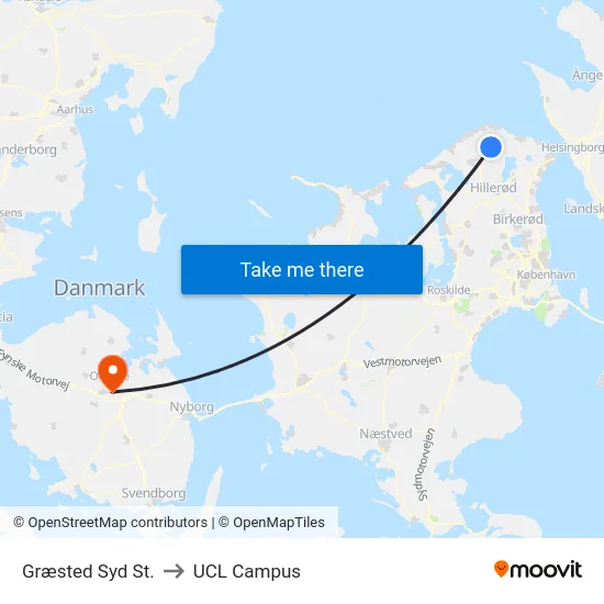 Græsted Syd St. to UCL Campus map