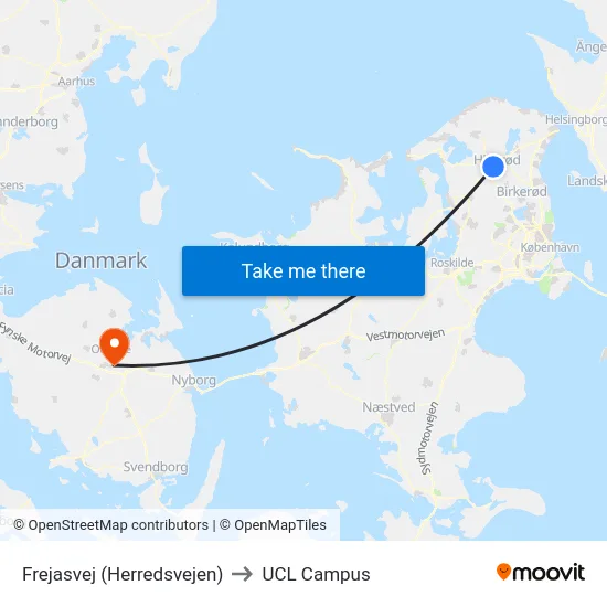 Frejasvej (Herredsvejen) to UCL Campus map
