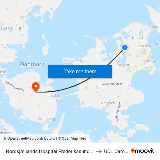 Nordsjællands Hospital Frederikssund Kapellet to UCL Campus map