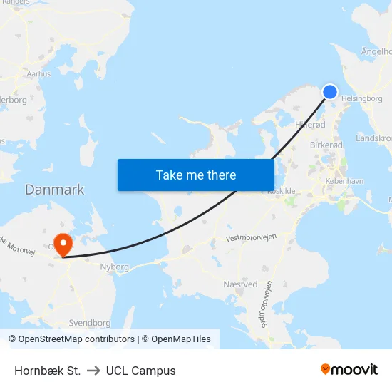Hornbæk St. to UCL Campus map