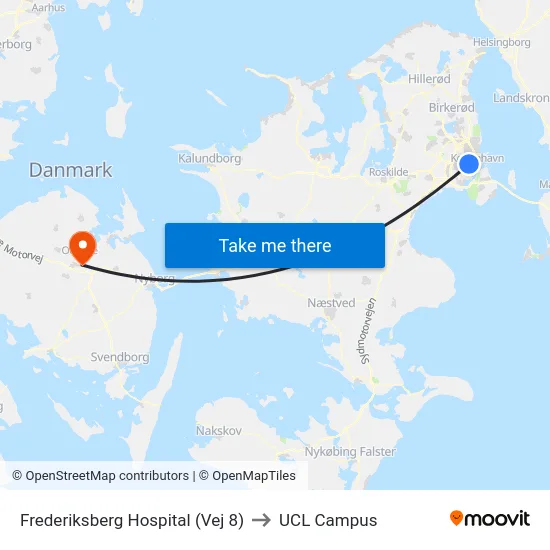Frederiksberg Hospital (Vej 8) to UCL Campus map